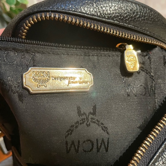 MCM Black Round Crossbody Bag with Gold Details Rare 8x8” purse handbag luxury - Picture 3 of 6